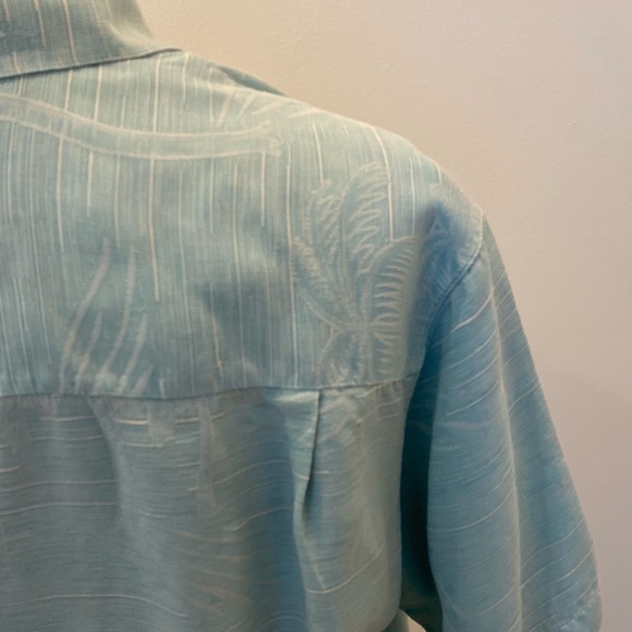 Tommy Bahama Mens Turquoise Silk Short Sleeve Button Down Shirt / Tonal Print /M - Picture 6 of 9
